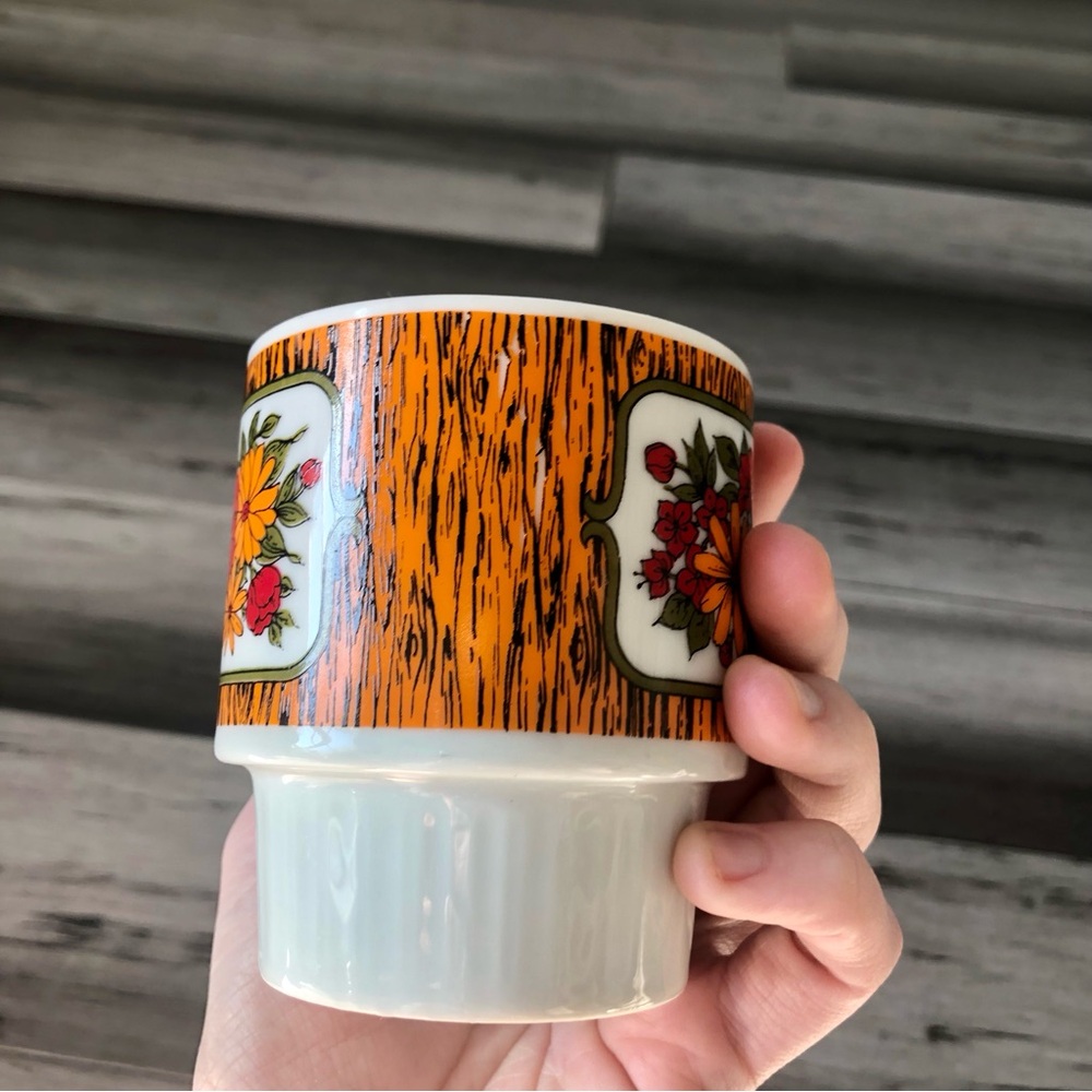 Vintage 1970s Made in Japan Ceramic MCM Floral Stackable Mugs - Picture 12 of 15